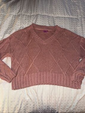 miami Mauve Pink V-Neck Cable Knit Sweater
